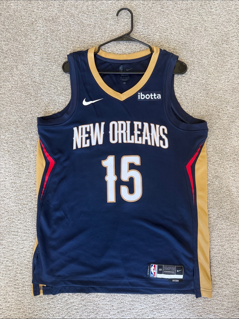 Pelicans Navy Gold Red Basketball Jersey #15 Alvarado Mens Large